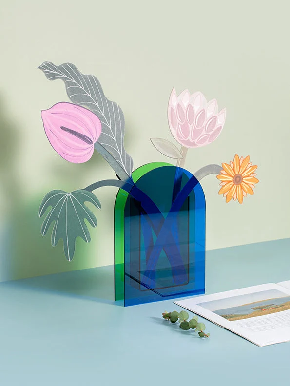colorful Round & Arch acrylic vase, modern home decor flower vase